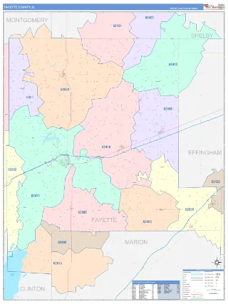 Fayette County, IL ColorCast style ZIP Code wall map