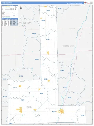 Ford County, IL Business Reference style ZIP Code wall map