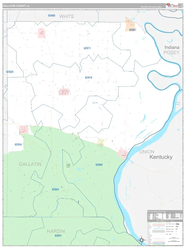 Gallatin County, IL ZIP Code Wall Map, Classic style