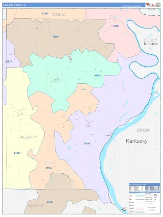 Gallatin County, IL ColorCast style ZIP Code wall map