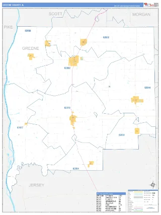 Greene County, IL Business Reference style ZIP Code wall map