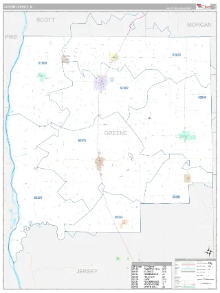 Greene County, IL Classic style ZIP Code wall map