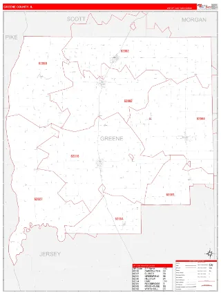 Greene County, IL RedLine style ZIP Code wall map