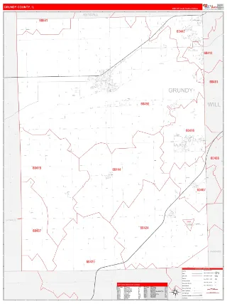 Grundy County, IL RedLine style ZIP Code wall map