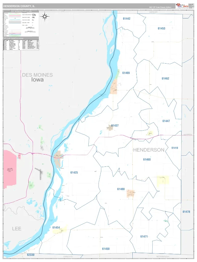Henderson County, IL ZIP Code Wall Map, Classic style