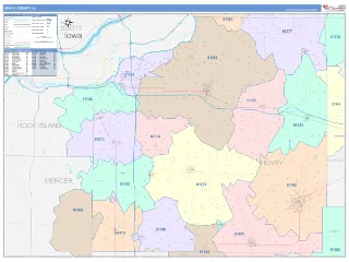 Henry County, IL ColorCast style ZIP Code wall map
