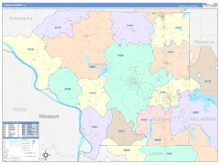 Jackson County, IL ColorCast style ZIP Code wall map
