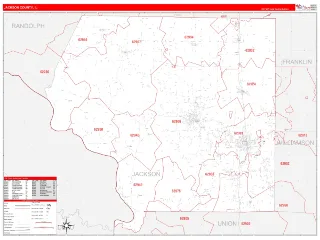 Jackson County, IL RedLine style ZIP Code wall map