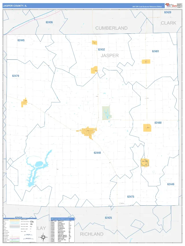 Jasper County, IL ZIP Code Wall Map, Business Reference style