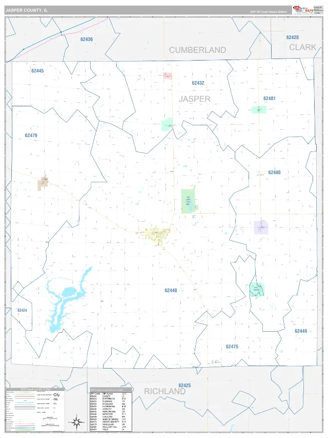 Jasper County, IL ZIP Code Wall Map, Classic style