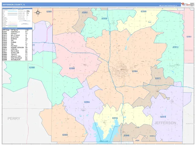 Jefferson County, IL ZIP Code Wall Map, ColorCast style