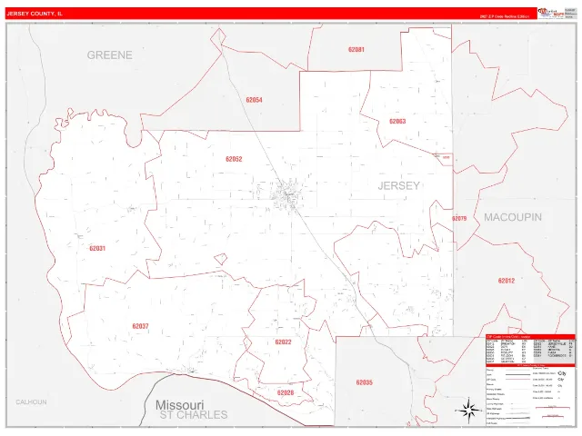 Jersey County, IL ZIP Code Wall Map, RedLine style