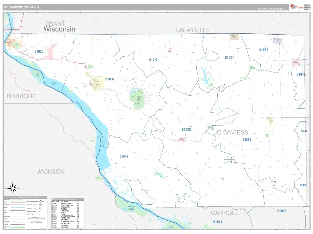 Jo Daviess County, IL ZIP Code Wall Map, Classic style