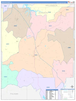 Johnson County, IL ColorCast style ZIP Code wall map