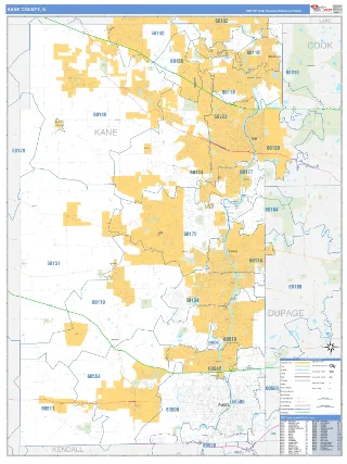 Kane County, IL Business Reference style ZIP Code wall map