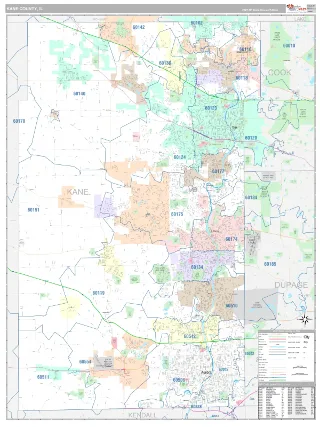 Kane County, IL Classic style ZIP Code wall map