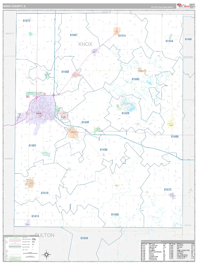 Knox County, IL ZIP Code Wall Map, Classic style