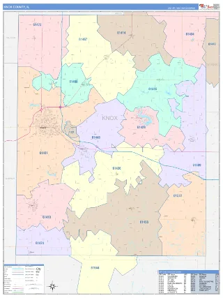 Knox County, IL ColorCast style ZIP Code wall map