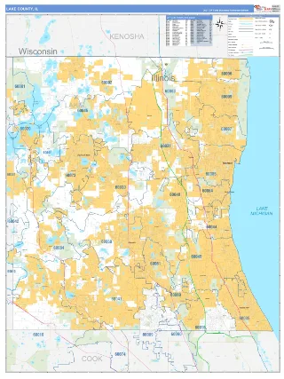 Lake County, IL Business Reference style ZIP Code wall map