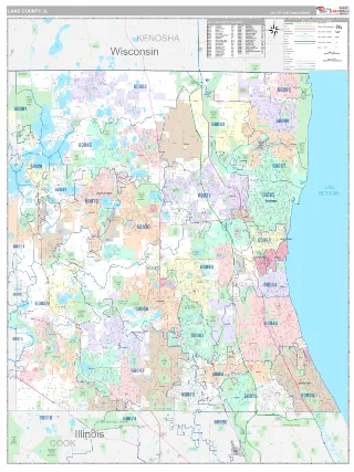 Lake County, IL Classic style ZIP Code wall map