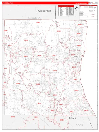 Lake County, IL RedLine style ZIP Code wall map