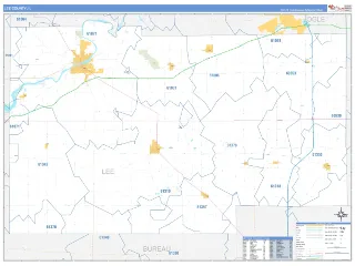 Lee County, IL Business Reference style ZIP Code wall map