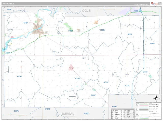 Lee County, IL ZIP Code Wall Map, Classic style