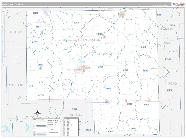 Livingston County, IL ZIP Code Wall Map, Classic style