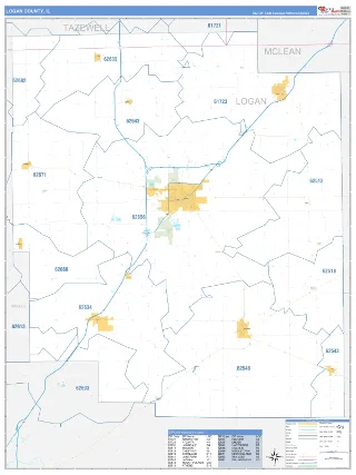 Logan County, IL Business Reference style ZIP Code wall map