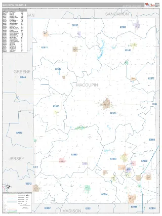 Macoupin County, IL Classic style ZIP Code wall map