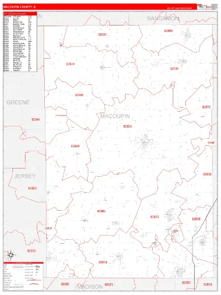 Macoupin County, IL RedLine style ZIP Code wall map