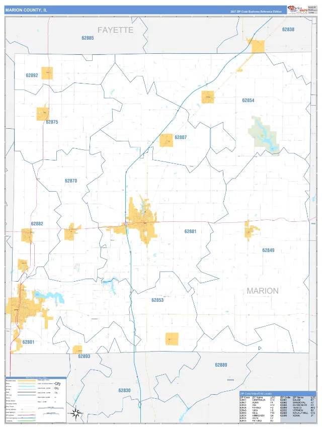Marion County, IL ZIP Code Wall Map, Business Reference style