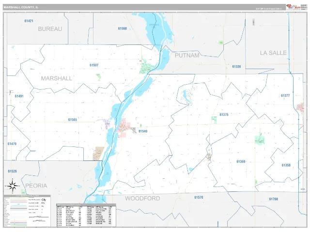 Marshall County, IL ZIP Code Wall Map, Classic style