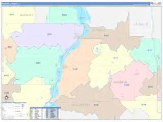 Marshall County, IL ColorCast style ZIP Code wall map