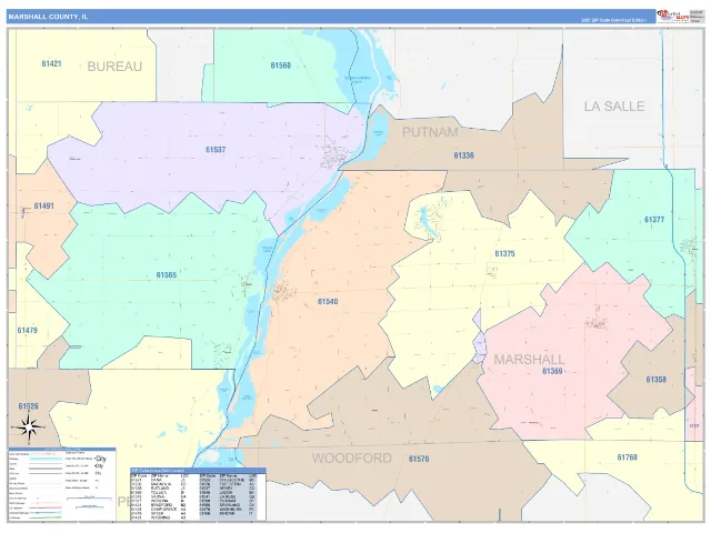 Marshall County, IL ZIP Code Wall Map, ColorCast style
