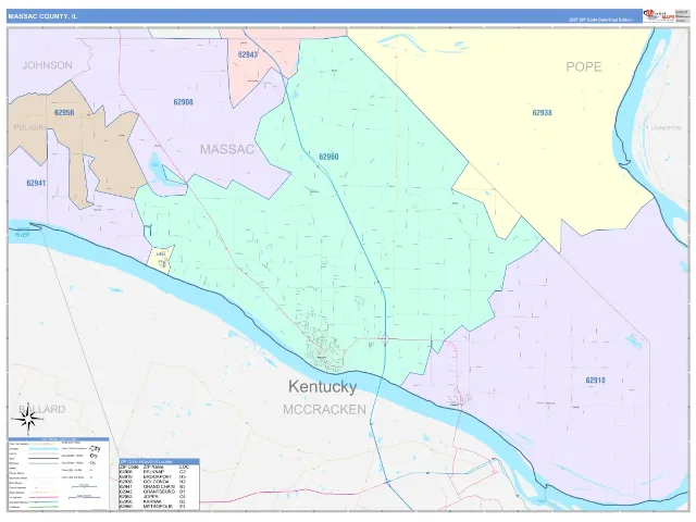Massac County, IL ZIP Code Wall Map, ColorCast style