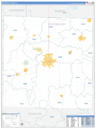 McDonough County, IL Business Reference style ZIP Code wall map