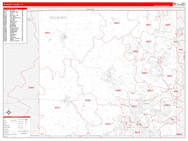 McHenry County, IL ZIP Code Wall Map, RedLine style