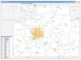McLean County, IL Business Reference style ZIP Code wall map