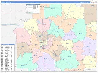 McLean County, IL ColorCast style ZIP Code wall map
