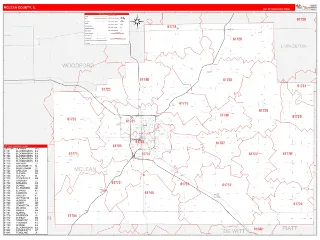McLean County, IL RedLine style ZIP Code wall map