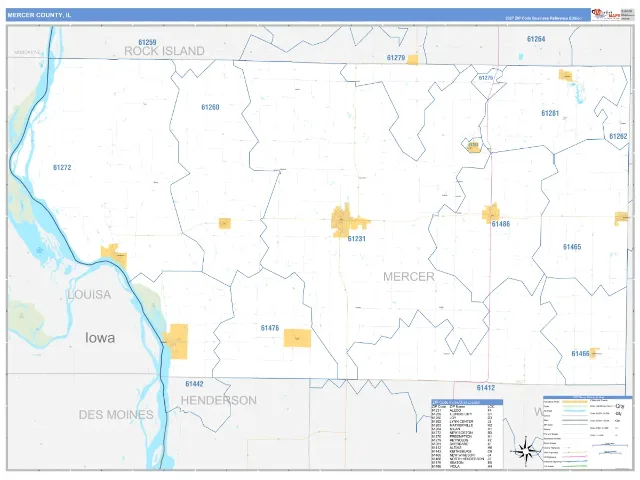 Mercer County, IL ZIP Code Wall Map, Business Reference style