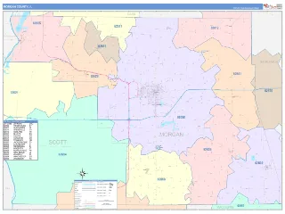 Morgan County, IL ColorCast style ZIP Code wall map