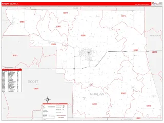 Morgan County, IL RedLine style ZIP Code wall map