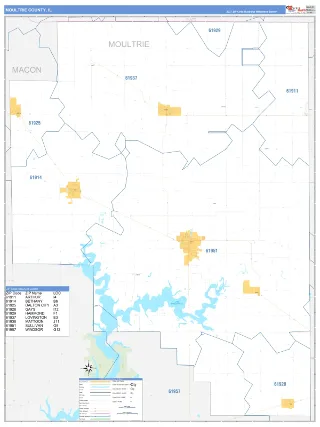 Moultrie County, IL Business Reference style ZIP Code wall map