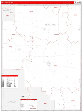 Moultrie County, IL RedLine style ZIP Code wall map