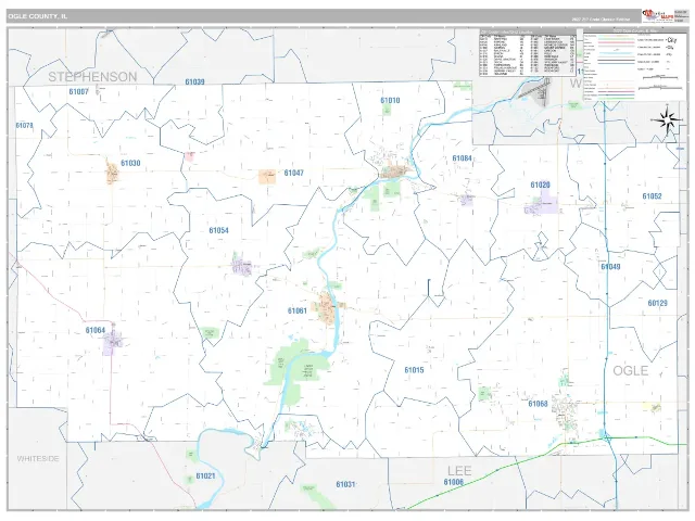 Ogle County, IL ZIP Code Wall Map, Classic style
