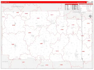 Ogle County, IL RedLine style ZIP Code wall map