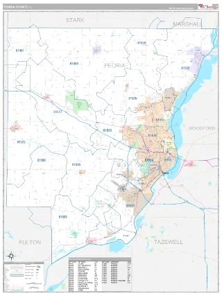 Peoria County, IL Classic style ZIP Code wall map