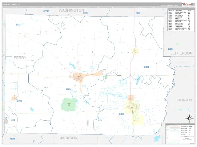 Perry County, IL ZIP Code Wall Map, Classic style